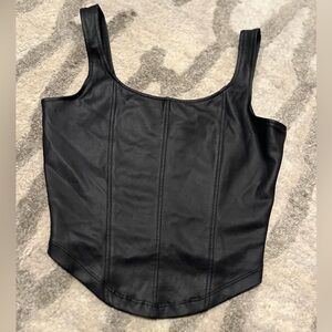 Divided Corset Style Top Shine Fabric Faux Leather XS